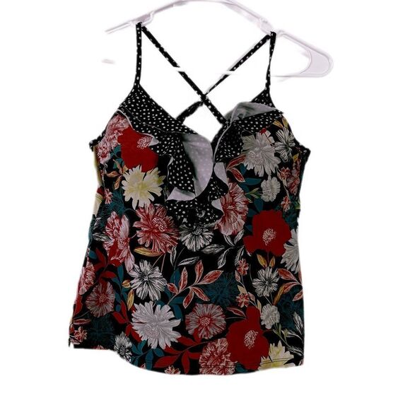 Time and Tru Black and Red Tie Front Ruffled Camisole - Picture 1 of 4